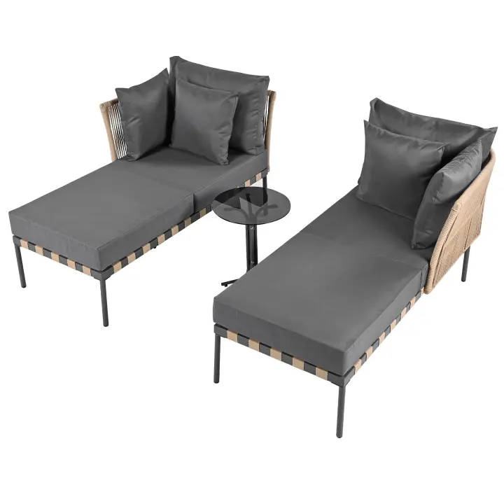 Sofá de Jardín, Chaise longue de exterior, Chaise longue de Jardín desmontable y modulable, Conjunto de muebles de balcón, Mueble de salón, Mueble de Terraza con 4 alojamientos, mesa de Centro with muebles desmontables y lavables, Gris - 1