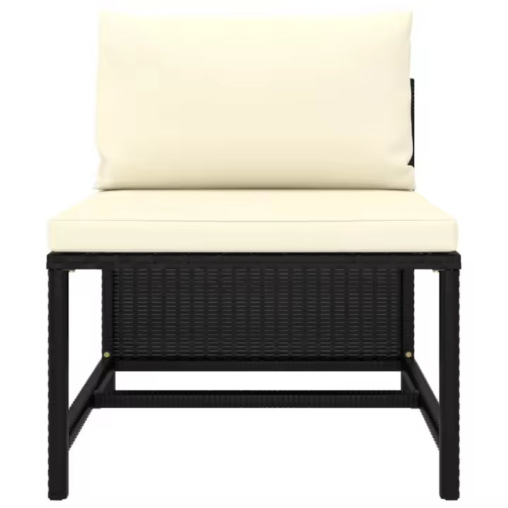 vidaXL Sofá central seccional con cojines ratán sintético Gris, Negro, Conjunto Terraza Muebles Jardín Exterior Juego de Muebles de jardín Mueble Jardín Exterior Muebles de Salon Exterior - 1