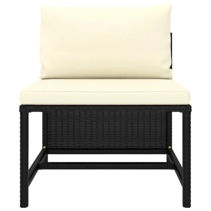 vidaXL Sofá central seccional con cojines ratán sintético Gris, Negro, Conjunto Terraza Muebles Jardín Exterior Juego de Muebles de jardín Mueble Jardín Exterior Muebles de Salon Exterior - 1