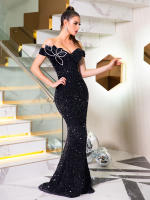 Vestido De Noche Elegante Con Cristales Y Lentejuelas off the Shoulder Para Mujer Vestido Bodycon De Largo Floor Length Para Fiesta Y Premios - details 12