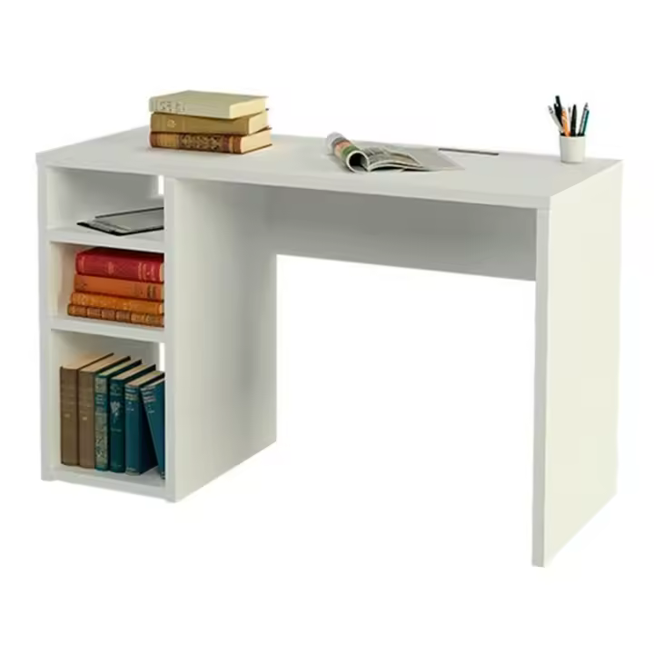 CAMA EXPRESS Mesa escritorio | Mesa estudio con 3 estantes | Color blanco brillo - 1