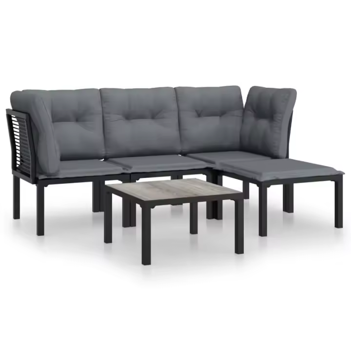 vidaXL Juego de muebles de jardín 5 pzas ratán sintético negro y gris - 1