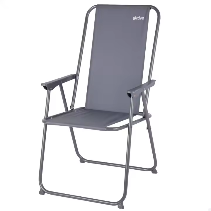 Aktive - Silla plegable camping, color gris, 45x45x90 cm, incorpora topes antivuelco, soporta un peso máx. de 110 kg, estructura acero, tejido poliéster, reposabrazos plástico, sillas plegables de camping, - 1
