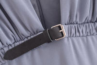 Vestido De Moda Con Cuello En V Profundo Estilo Europeo Y Americano Para Mujer Con Cinturón Y Pliegues Slim De Manga Larga Para Otoño - details 7
