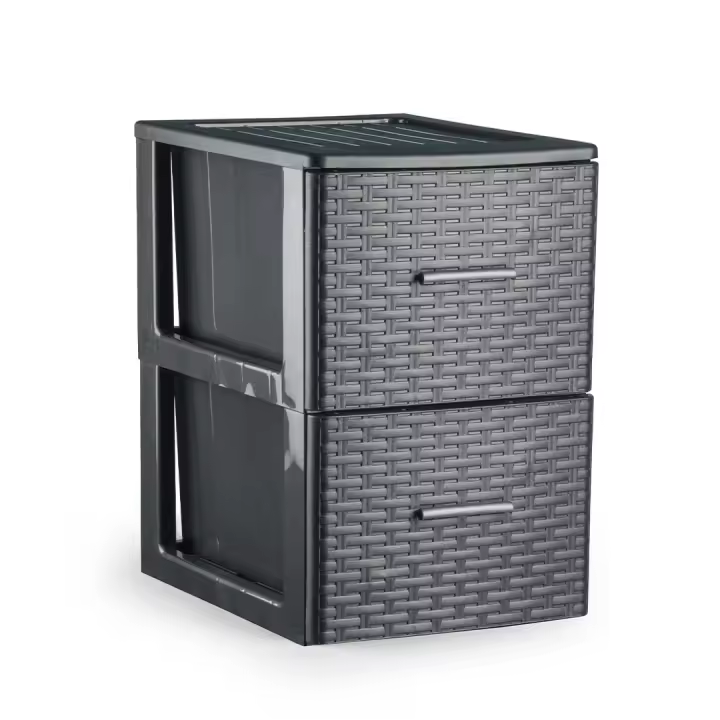 Plastic Forte Cajonera de Plástico Volga Rattan - Organizador de Almacenaje para Habitación, Armario, Oficina, Garaje o Baño, Diseño Moderno Imitación Mimbre en Antracita, Wengué，Marfil o Blanco, Ideal para Hogar y Escritorio - 1