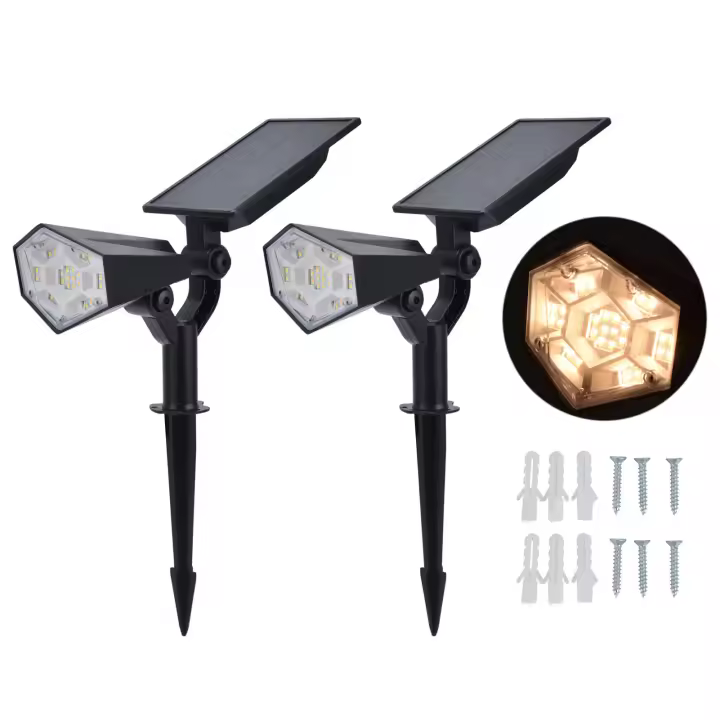 Juego de 2 luces solares para jardín, 26 LED, focos solares para paisaje, IP65, lámpara de jardín impermeable para patio, césped, camino de entrada - 1