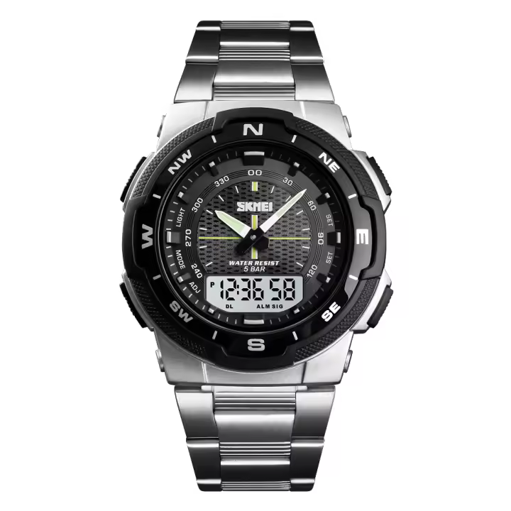Reloj Deportivo De Moda SKMEI Para Hombres Cuarzo Digital Resistente Al Agua Con Contador Regresivo Y LED Reloj Masculino De Pulsera Acero Inoxidable - 1