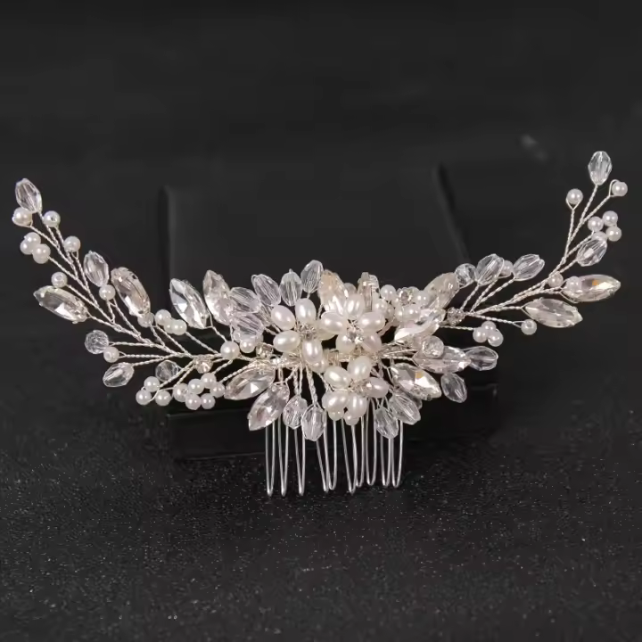 Diadema De Boda Con Flor De Cristal Y Perla Peine Para El Cabello Accesorios De Joyería Para Fiesta Y Celebraciones - 1