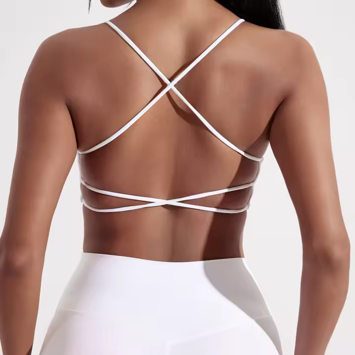 Sujetador Deportivo Para Mujer En Color Sólido Con Espalda Cruzada Fitness Yoga Entrenamiento Global Con Almohadilla De Pecho Tirantes Finos - 1