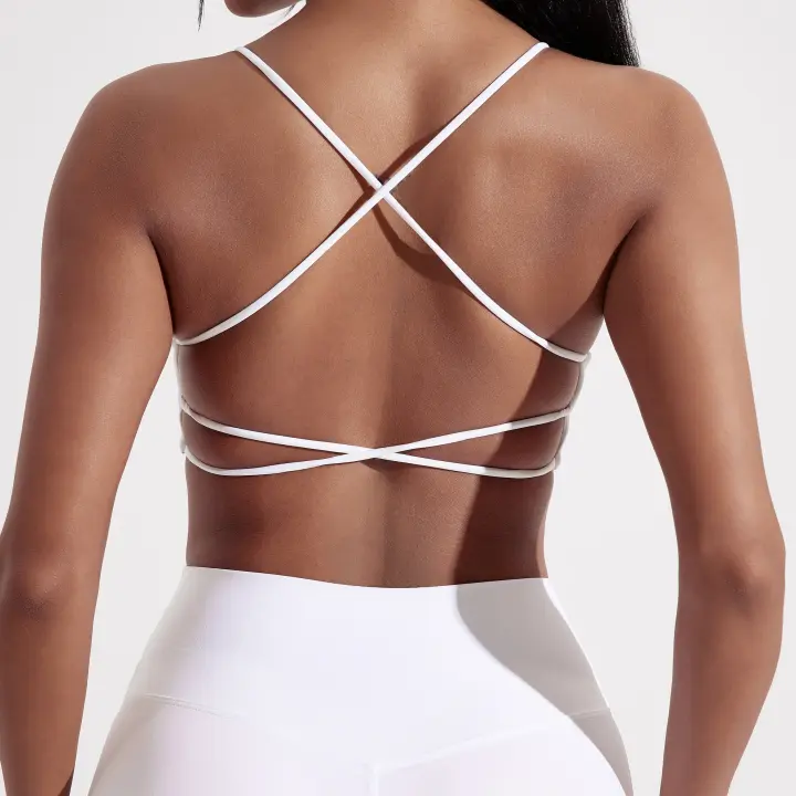 Sujetador Deportivo Para Mujer En Color Sólido Con Espalda Cruzada Fitness Yoga Entrenamiento Global Con Almohadilla De Pecho Tirantes Finos - 1