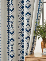 Cortinas De Blackout Total En Blanco Y Azul Con Patrón Circular Y Cuadrícula Pequeña Para Sala De Estar Y Dormitorio - details 7