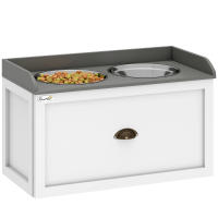 PawHut Comedero Elevado para Perros Grandes Cuencos para Perros con 2 Tazones 2000ml de Acero Inoxidable y Cajón Oculto Soporte de Madera para Mascotas 60x30x36 cm Blanco - details 0