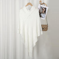 Poncho De Punto Con Borlas Para Mujer Color Sólido Elegante Mantel Suelto Para Primavera Otoño Manta De Cuello Para Mantenerse Caliente Estilo Casual - details 2