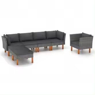 VIDAXL juego de muebles de jardín de 7 piezas color gris con cojines de poliéster - 1