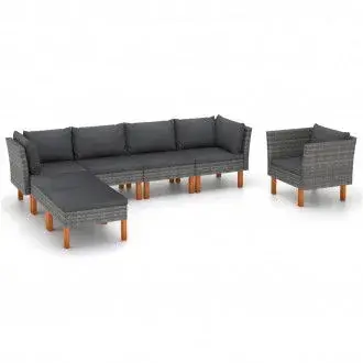 VIDAXL juego de muebles de jardín de 7 piezas color gris con cojines de poliéster - 1