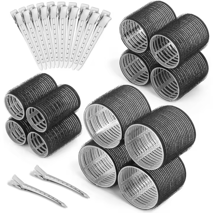 Juego de 24 rulos para el cabello con autoagarre, con 12 rulos de 3 tamaños (4 grandes, 4 grandes y 4 medianos) y 12 pinzas para el cabello para cabello largo y mediano. - 1