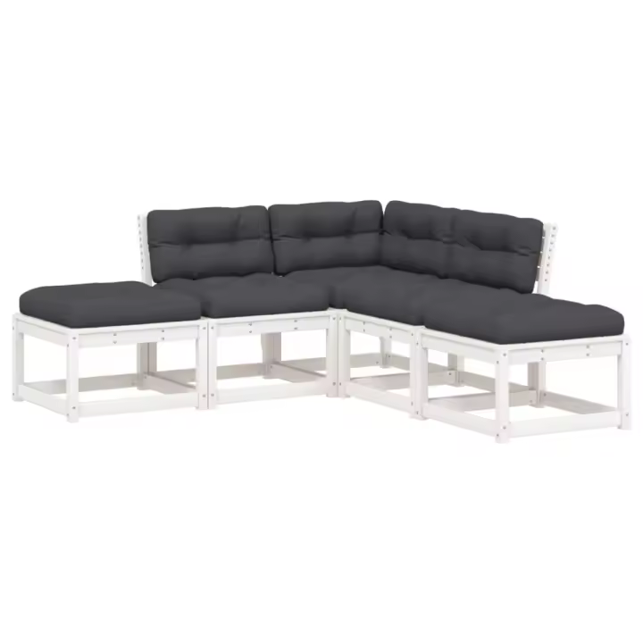 vidaXL Set sofás jardín 5 pzas con cojines madera maciza pino blanco - 1