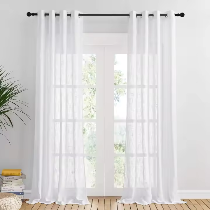 Cortinas para salón, paquete de 2, 132 x 241 cm (ancho x alto), cortinas de tul de lino con ojales, cortinas de tul blanco para dormitorio, dormitorio principal, cocina - 1
