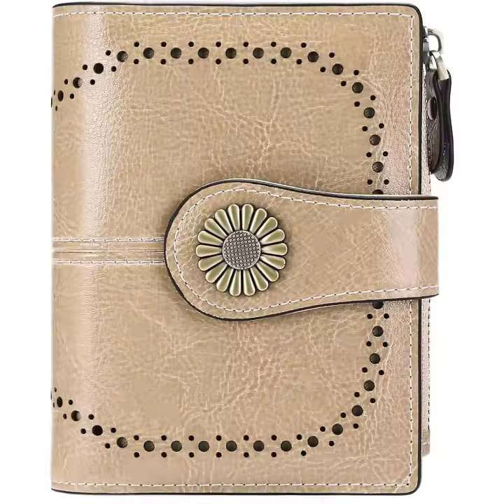 Cartera de Mujer de Cuero Genuino con Cremallera y 16 Ranuras para Tarjetas - Modelo Premium (vino Rojo) - 1