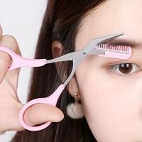 Juego De 2/3 Piezas Cortador De Cejas En Forma De Luna Crescent Trimmer De Acero Inoxidable Con Peine Y Tijeras Para Cejas - details 1