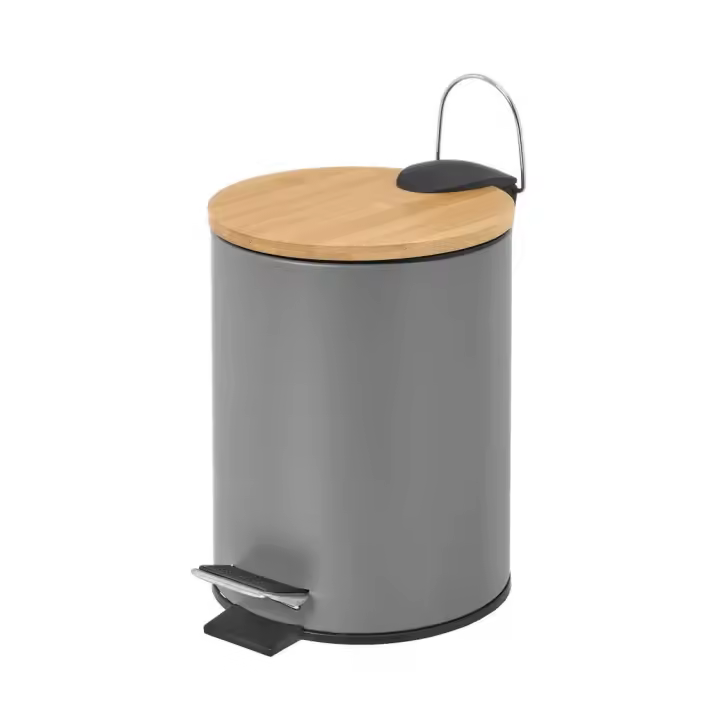 Papelera de Pedal Gris de Bambú y Metal 3 Litros - Orden E Higiene en Tu Baño - 1