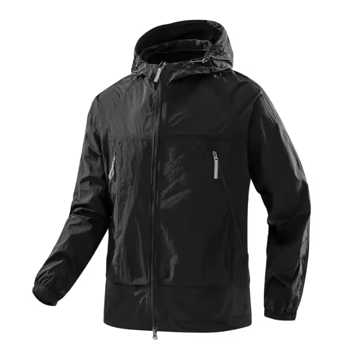 Chaqueta De Running Y Senderismo Para Hombres Con Capucha Y Protección UV50 Zipper Bolsillo Cintura Elástica Ultra Ligera Para Verano - 1