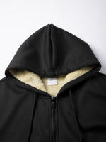 Chaqueta De Lana De Oveja Invierno Con Cierre De Cremallera Y Capucha Chaqueta De Manga Larga Suave Y Cálida Para Hombres Negro Casual Deportivo - details 10