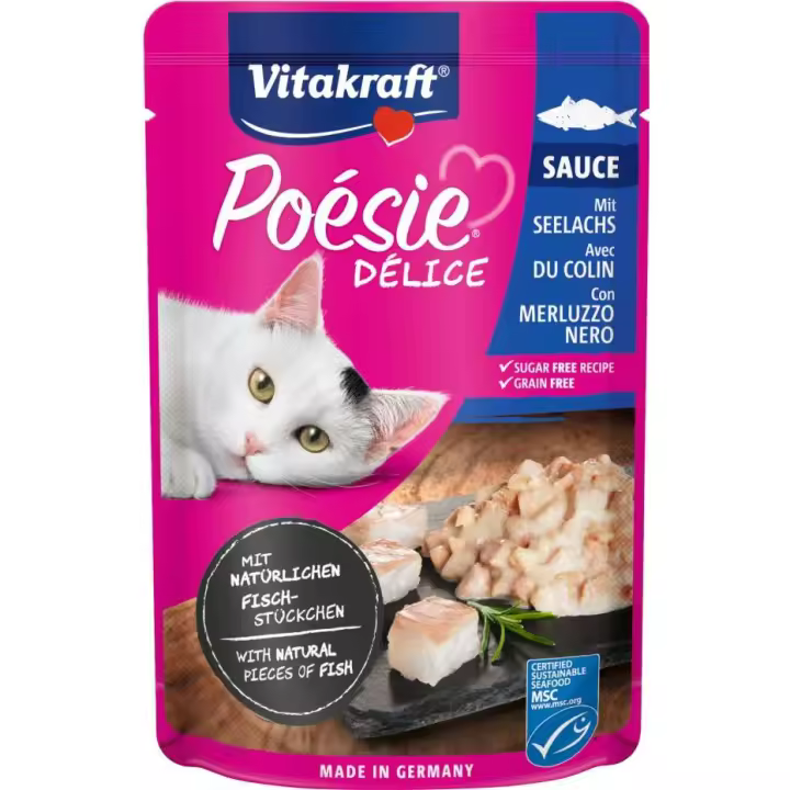 Vitakraft Bolsita Deli Sauce con exquisito abadejo 85gr Comida húmeda gato - 1