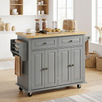 HOMCOM Isla de Cocina con Ruedas Carro de Cocina con 2 Cajones 4 Puertas Especiero Encimera de Madera Estante Ajustable y Barra Lateral para Comedor 111x44,5x82,5 cm Gris - details 1