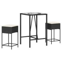 vidaXL Juego de bar de jardín de 3 piezas con cojines ratán PE negro - details 1