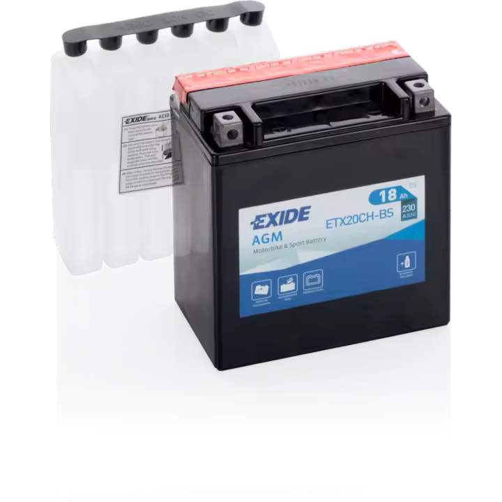 Batería Exide ETX20CH-BS Moto 12V Agm. Tecnología AGM. 12V - 18Ah/230A (EN) (150x90x160mm) - 1