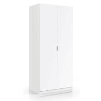 Meimon Armario ropero de 2 puertas en melamina blanca con barra de colgar de aluminio extraíble, estante interior fijo, bisagras metálicas, tirador de aluminio, tacos ABS, dimensiones 180x81,5x52 cm, estructura E1 y trasera en MDF blanco - details 0