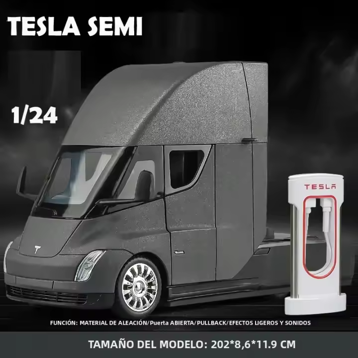 Camión De Juguete De Tesla Semi a Escala 1:24 Con Luz Y Sonido Modelo De Aleación De Metal Regalo Para Niños Coleccionable - 1
