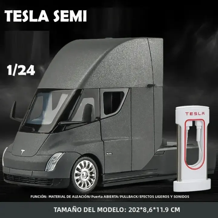 Camión De Juguete De Tesla Semi a Escala 1:24 Con Luz Y Sonido Modelo De Aleación De Metal Regalo Para Niños Coleccionable - 1