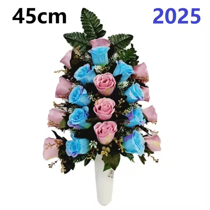 Centro de Flores para Cementerio Gerimport | Ramos de Flores para Todos los Santos | Flores Artificiales de Tela | Ancho 30cm | Alto 45cm | Personalizar Color y Medida | Contacto con Nosotros - 1