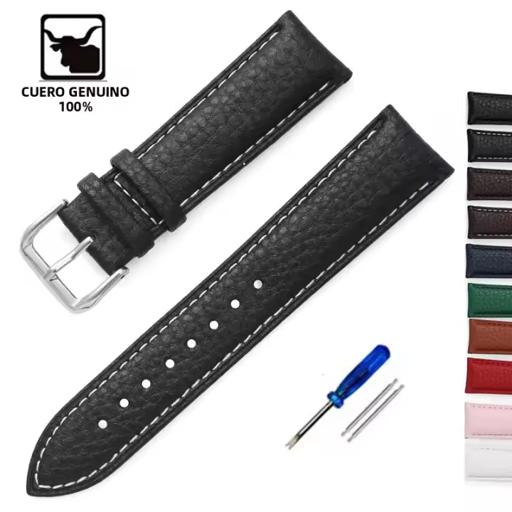 Correa De Reloj De Cuero Suave Con Patrón De Litchi Reemplazo De Pulsera 14mm 16mm 18mm 20mm 22mm Para Mujer Y Hombre - 1