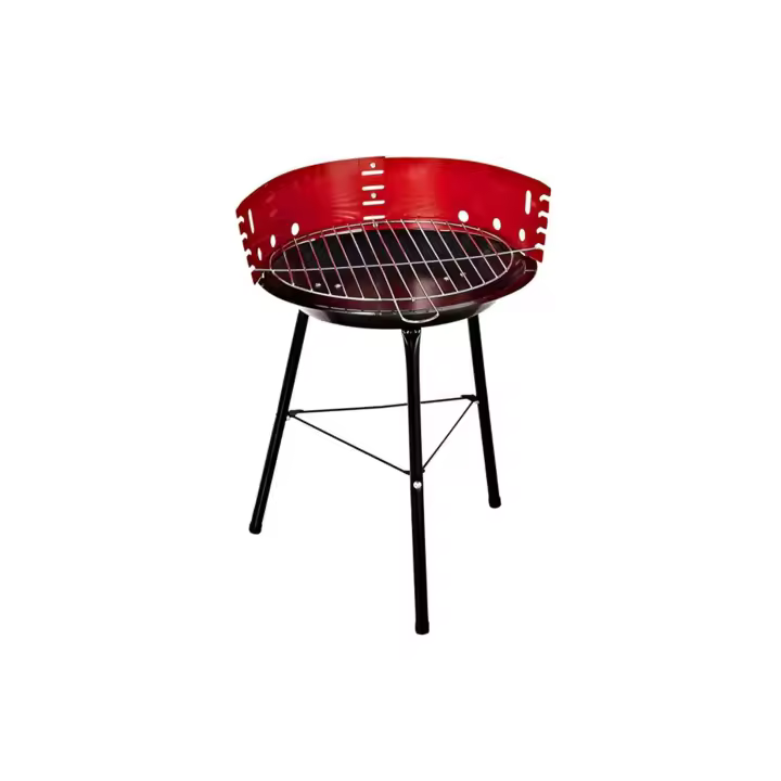 NQT Barbacoa Redonda con 3 Patas Desmontable de Acero con Bandeja - Parrilla de Barbacoa de Carbón o Leña al Aire Libre, Camping y Picnic - 1