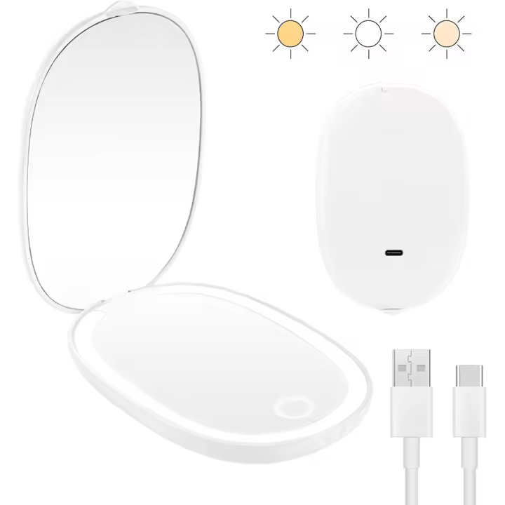 Espejo Pequeño con aumento de 1X/3x with Luz, Espejo Pequeño portátil que Cabe En El Bolso y el Bolso, artículos Esenciales de viaje Perfectos y Regalos para Mujeres (Blanco) - 1