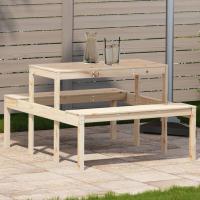 vidaXL Mesa de picnic madera maciza de pino 110x134x75 cm en color Pino natural/Douglas natural/Marrón cera y más | estructura resistente ideal para salón dormitorio o estudio - details 0