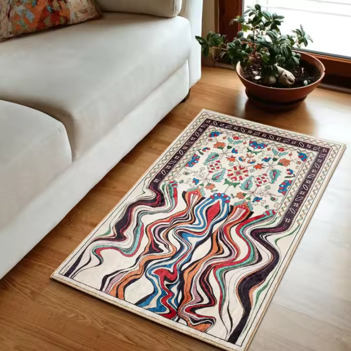 VIKAMA Alfombra De Entrada Bohemia Abstracta Imitación De Afgan Estilo Cashmere Antideslizante Lavable Para Piso De Polyester - 1