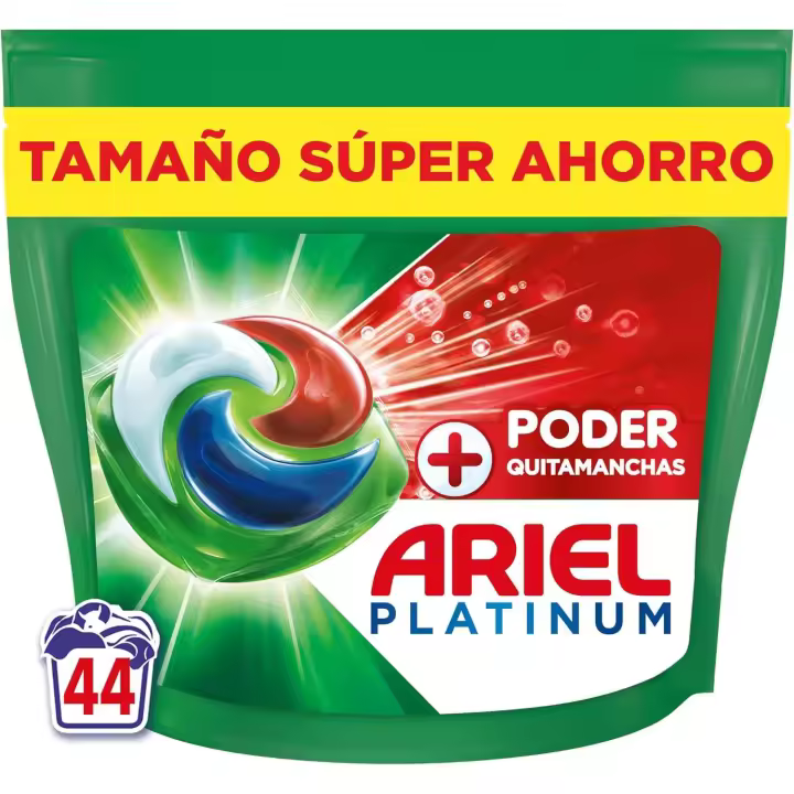 Ariel PODs Platinum, Detergente Líquido En Cápsulas + Poder Quitamanchas Cápsulas, 44 Lavados - 1