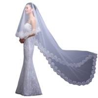 Velo De Novia Largo De 108'' 1 Capa Borde De Encaje Suave Tulle Para Bodas Baño De Flor De Loto Origin China Continental - details 4