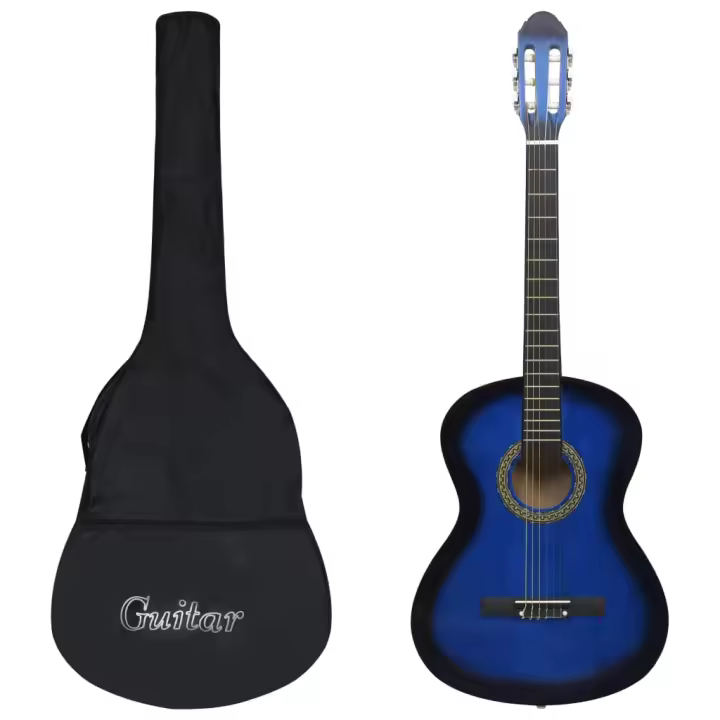 vidaXL Guitarra clásica para principiantes con funda 4/4 39" en color Marrón claro/Azul/Negro - 1