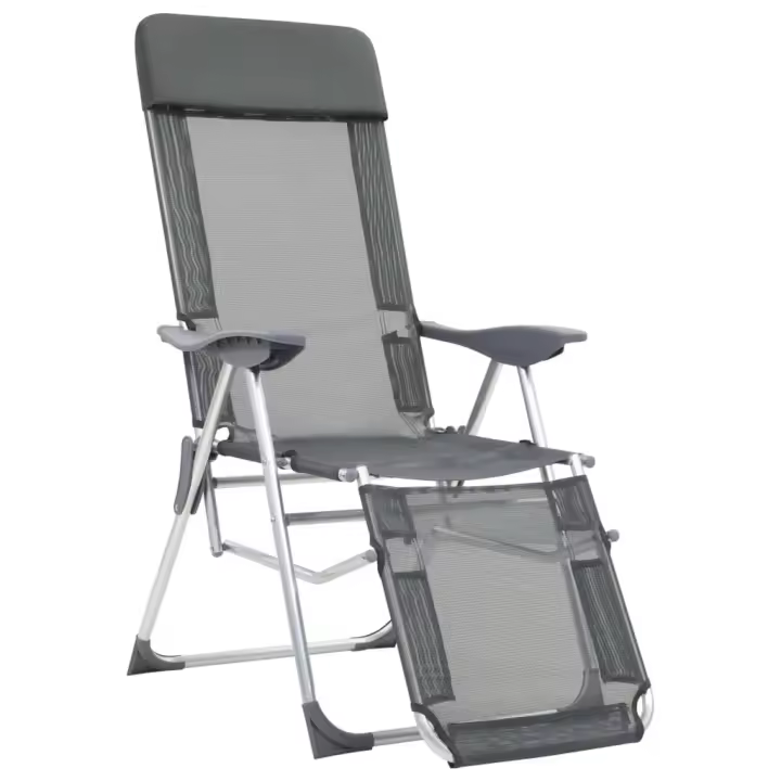 Sillas de camping plegable con reposapiés 2 UDS textilene Gris - 1