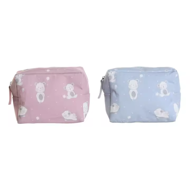 Neceser de Viaje DKD Home Decor Azul Blanco Verde Rosa polialgodon osos 15 x 6 x 12 cm (2 Unidades) - 1