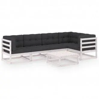 VIDAXL 3076610 conjunto de muebles para exterior de madera de pino blanca con cojines color gris antracita vida xl - 1