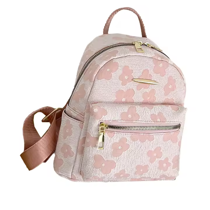 Mochila de lona con estampado floral, mochila de lona multifuncional de moda de gran capacidad, color rosa, tamaño libre W - 1