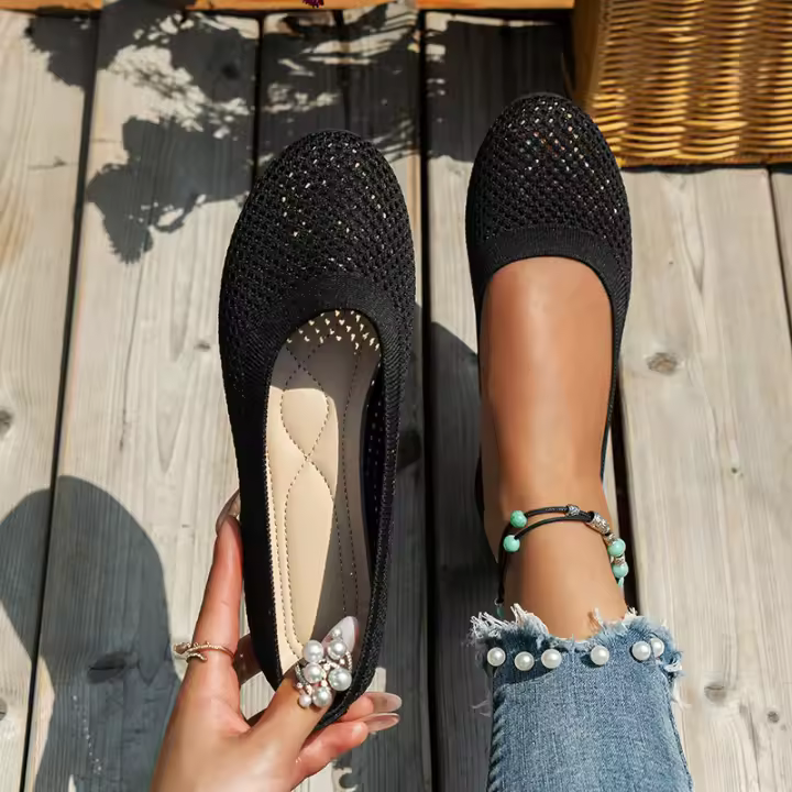Zapatos Planos De Mujer Con Punta Redonda Y Color Sólido Zapatos Slip-on Transpirables Para Baile Casual Loafers De Tela De Algodón - 1