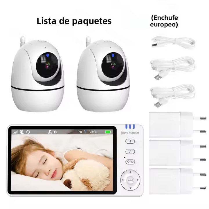 Monitor De Video Para Bebé Con Cámara PTZ 5 Pulgadas 2.4G Seguridad Doméstica Pantalla LCD Temperatura Monitorización Alarma De Llorido Compatible Con EU AU UK Plug - 1
