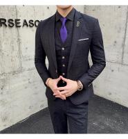 Traje De Tres Piezas Para Hombre Ajustado Con Chaleco Y Pantalones De Alta Calidad Tela De Arte Doble Hebilla Para Boda - details 19